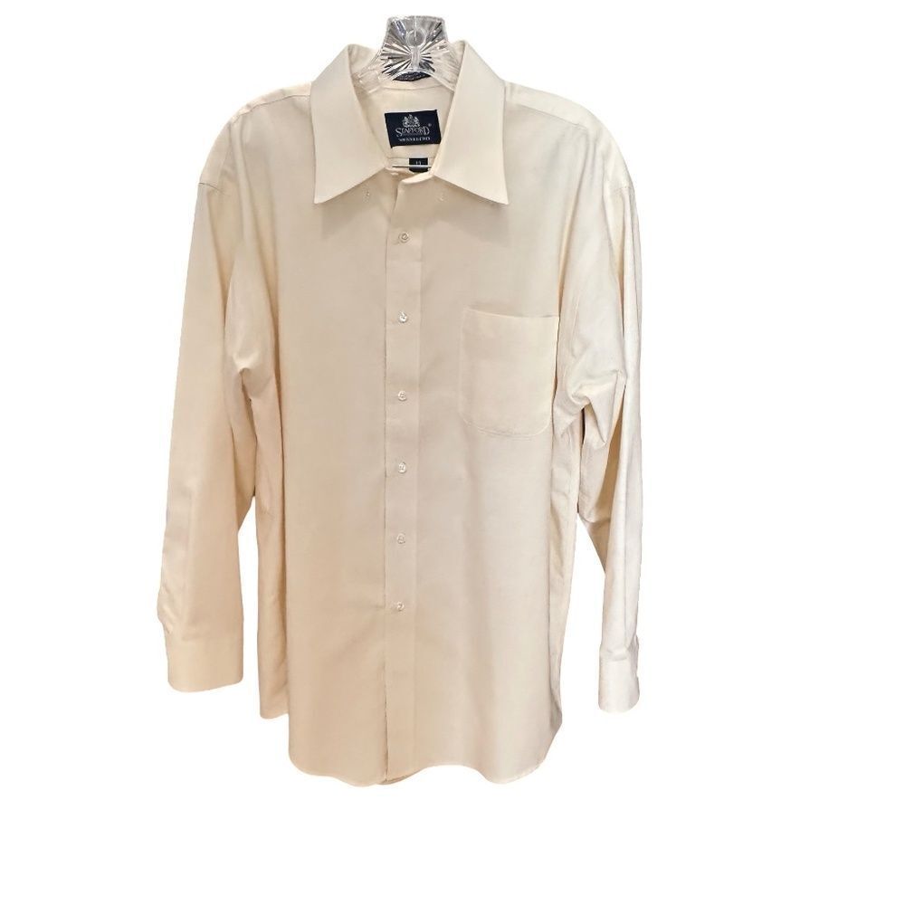 Stafford Wrinkle Free Mens Button Down Shirt Soft Yellow Size 17 / 33 - Picture 11 of 11